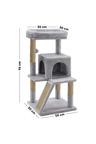 Missidea Nrs-0091 Teraslı Dekoratif Kedi Tırmalama Evi Gri