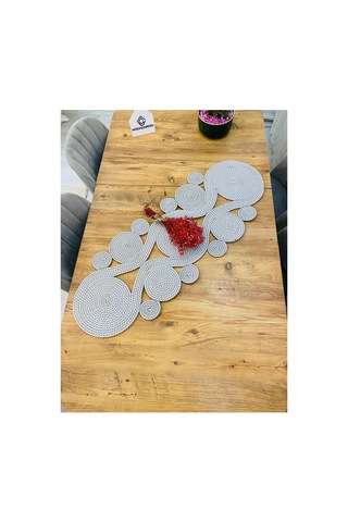 Jüt, Hasır,sarmal Model, Dekoratif Masa Örtüsü, Runner 40x110 Cm, Sehpa Örtüsü, Bohem Tarzı Gri Beyaz Gri Beyaz