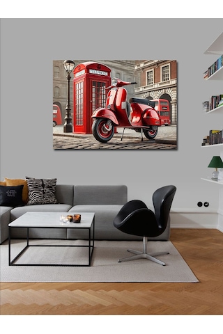 Kanvas Tablo Kırmızı Motosiklet Sokakta 50cmx70cm