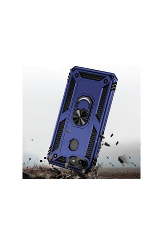 Oppo Ax7 İle Uyumlu Kılıf Tam Koruma Yüzüklü Standlı Tank Gövdeli Telefon Kılıfı Kapak