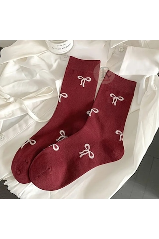 Trampler 4 Çift Kadın Fiyonklu Kalp Desenli Çorap Kadın Mevsimli Uzun Çok Renkli Çorap Çok Renkli