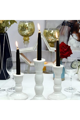 6 Lı Kısa Siyah Konik Şamdan Mum Yükseklik 18 Cm Siyah