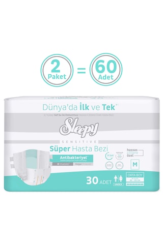 Sleepy Sensitive Antibakteriyel Süper Yetişkin Hasta Bezi Medium 30x2 60 Adet M
