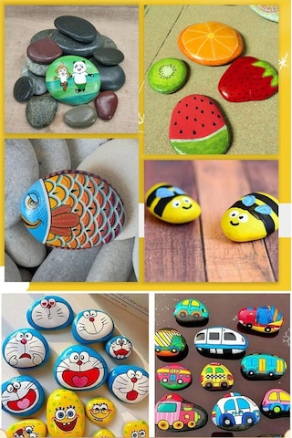 Taş Boyama Seti 1 Paket Taş Boyama Hobi Doğal Taş Akrilik Boya Fırça Çocuklar İçin Sanat Ve El Sanatları