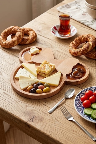 Miki Mause Papyonlu Ahşap Sunumluk Kahvaltı Ve Çerez Tabağı