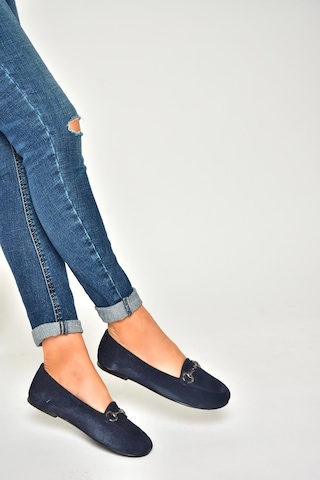 Fox Shoes R667001402 Lacivert Hakiki Deri Süet Kadın Babet Lacivert-süet Lacivert