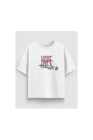 Yolo Street Oversize Hope High Şövalye Gül Baskılı Unisex Tişört %100 Pamuk Streetwear Beyaz1