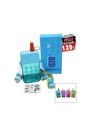 Telefon Modeli Renkli Mika Kristal Suluk Matara Pipetli - Vidalı Kapak - Askılı 300ml Çok Renkli
