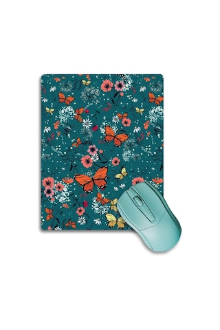 Sonictouch Soimoi Yeşili Turuncu Kelebekli Kaydırmaz Gaming Oyuncu Dikişsiz Mouse Pad/ped 17x21cm