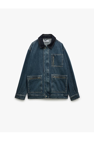 Koton Pamuklu Oversize Uzun Kollu Fermuar Detaylı Denim Ceket İndigo Stone 5sam50024nd İndigo - Taş Çok Renkli