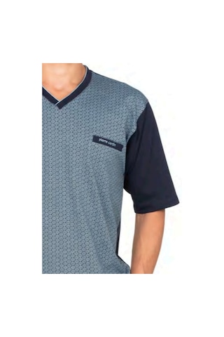 Pierre Cardin 6134 Erkek Kısa Kollu V Yaka 3'lü Jakarlı Pijama Takımı-mavi