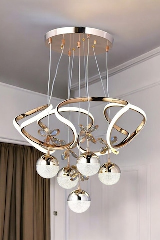 Ey-El Tasarım Galaksi Modern Sarkıt Led Avize 3 Renk Sarı Gold Kaplmalı Toplu Kelebek Taşlı Gold