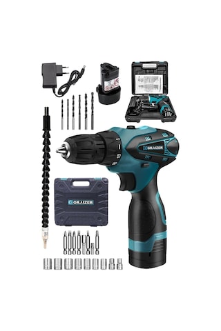 Graizer 32V 3 Ah Darbesiz Li-ion Çift Akülü Matkap Vidalama + 24 Parça Set Mavi