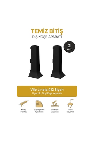 Vilo Süpürgelik Dış Köşe Aparatı 2 Adet Linela 412 Siyah Uyumlu