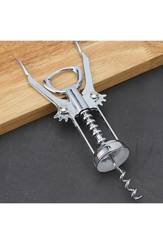 Professional Krom Tirbuşon Metal Tirbüşon Şarap Şişe Açacağı Türbişon Tirbişon Metalik Gri