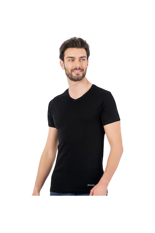Pierre Cardin Erkek %100 Pamuk Ribana V Yaka Fanila Siyah