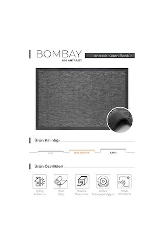 Bombay 664 Antrasit Hav Toz Vermez Kolay Temizlenen Hasır Doku Sisal Halı Antrasit