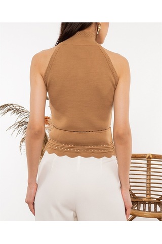 Aqe Fashion Kadın Halter Yaka Dantel Detaylı Bluz Camel-Camel