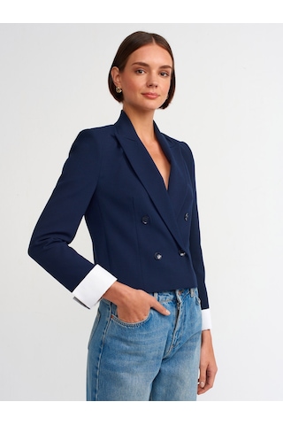 Dilvin Manşetli Blazer Ceket Laci Açık Lacivert