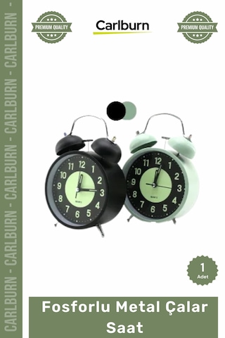 Çalarsaat Nostaljik İkiz Çan Gece Işıklı 11 Cm Masa Üstü Dekoratif Tipi Fosforlu Metal Çalar Saat Çok Renkli