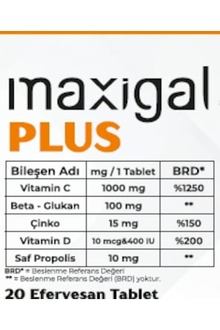 Maxigal Vitamin C. Beta Glukan Çinko. Vitamin D. Propolis 20 ML