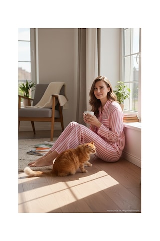 Lela Desenli Rahat Kesim Bol Paça Yazlık Bayan Pijama Takımı 6110014 Pembe