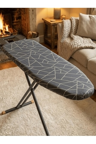 Beylini Ütü Masası Kılıfı Lastikli Keçeli Yanmaz Ütü Masası Örtüsü Bezi Geometrik 50x150 Cm Koyu Gri