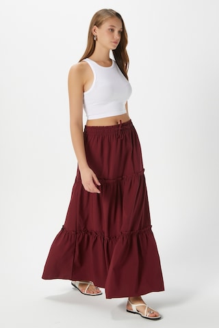 Kadın Elanora Bordo Astarlı Katlı Poplin Etek Bordo