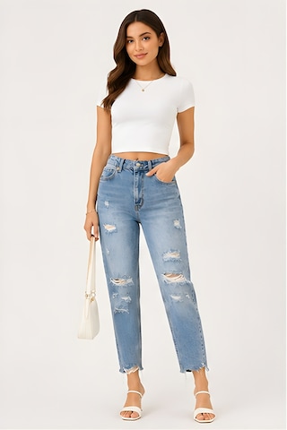 Lili Woman Kadın Yüksek Bel Yırtık Detaylı Mom Fit Jean Pantolon Ty.yjn01 Mavi