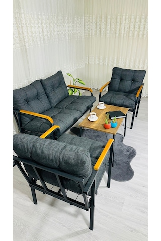 Madame Home Kaktüs Balkon, Bahçe,teras,cafe - Salon - Metal Kanepe Koltuk Takımı - 2 1 1 Sehpa Antrasit