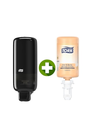 1 Ad. Tork Sabun Dispenseri Siyah 561508 + 1 Litre Tork Luxury Sıvı Sabun Hediyeli Siyah