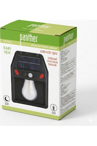 Panther Pt-2971 Sensörlü Solar Led Duvar Lambası Sarı - Kırmızı Yabani Hayvan Kovucu Bahçe Lambası
