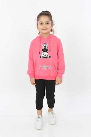 Toontoy Kız Çocuk Yıldızlı Zebra Baskılı Kapüşonlu Sweatshirt Fuşya