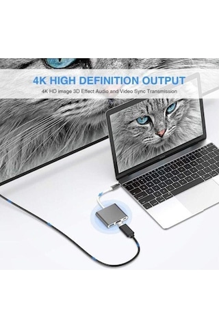 3 In 1 Type-c To Hdmı Usb 3.0 Çevirici Dönüştürücü Adaptör 4k