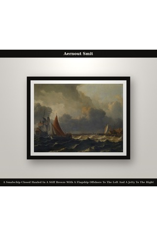 Aernout Smit A Smalschip Closed Hauled In A Stiff Breeze With A Flagship Offshore To The Poster