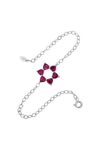 Aşkın Fısıltısı Mekik Zincirli Kalp Bileklik Ruby Taşlı 925 Ayar Gümüş Gümüş