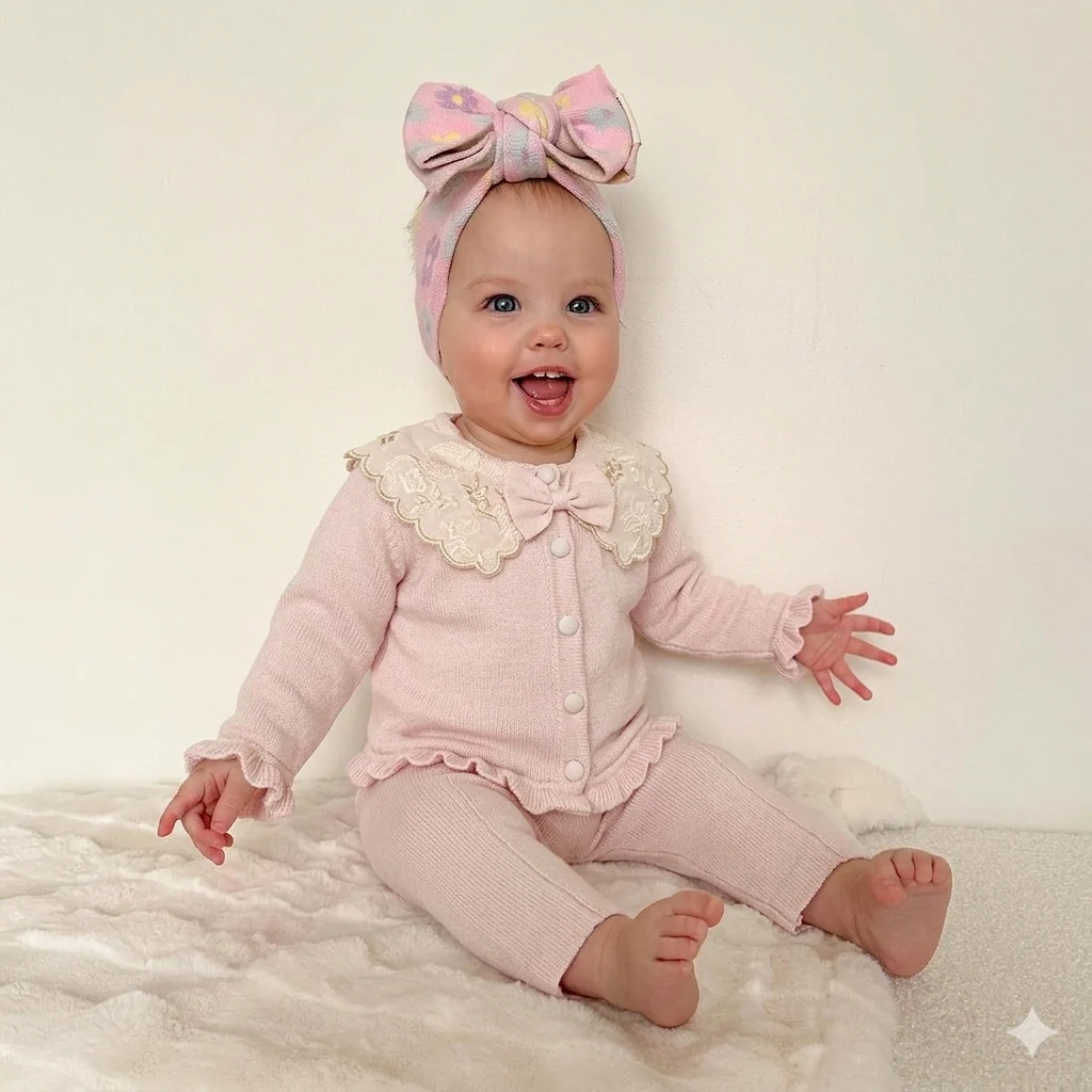 Momercy Lilya Kız Bebek Triko Alt Üst Takım Pembe