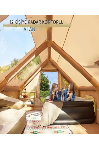 12 Kişilik Şişme Kamp Çadırı 4 Mevsim Deniz Çadır Oxford Kumaşlı Bej
