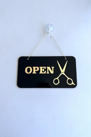 Open / Closed Kapı Tabelası Makas Figürlü Berber, Kuaför, Terziler İçin