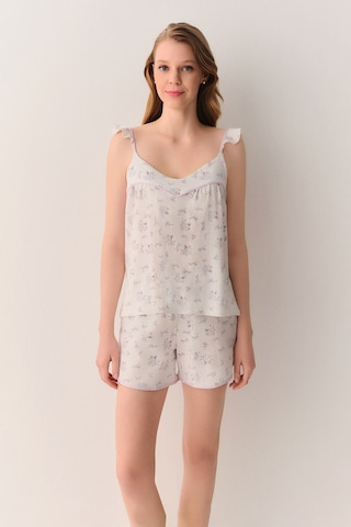 Suwen Butterfly Pamuklu Atlet Şort Pijama Takımı Sh26602667338 Ekru