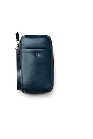 Carlye Hakiki Deri Lacivert Uniseks Ön Cepli Bileklikli Fermuarlı Rfid Korumalı Çanta Lacıvert