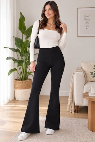 Meghan L.a Pamuklu Esnek Kumaş İspanyol Paça Tayt %96 Pamuk, %4 Lycra Siyah