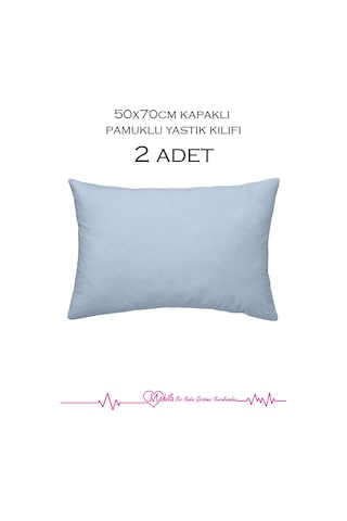 2 Adet Lüks Pamuklu Yastık Kılıfı 50x70 Kapaklı Model, Pamuklu Yastık Kılıfı Mavi