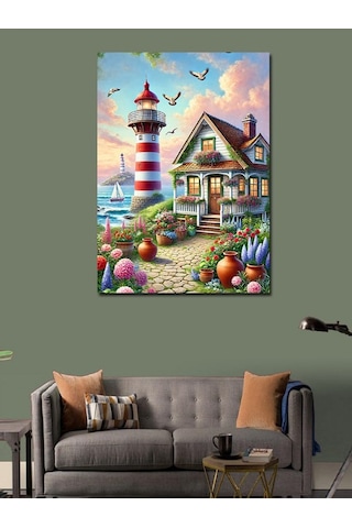 Kanvas Tablo Deniz Feneri Ve Bahar Bahçesi 70cmx100cm
