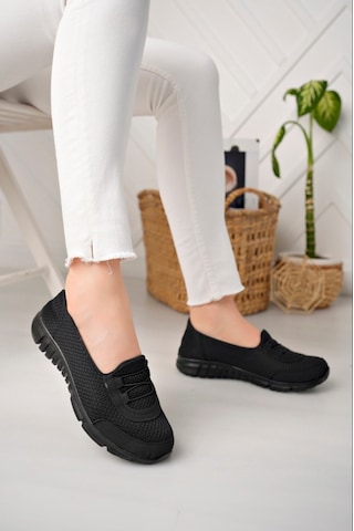 Siyah Anne Ortopedik Taban Bağcıksız Slip-on Günlük Rahat Giyim Anatomik Yürüyüş Ayakkabı Sıyah