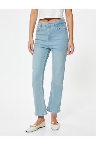 Koton İspanyol Paça Kot Pantolon Crop Slim Fit Standart Bel Açık İndigo 5wal40011md İndigo
