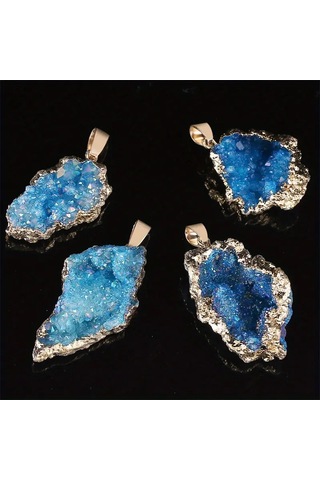 Bohem Tarzı Doğal Akik Geode Kolye, Altın Kenarlı Renkli Küme Doğal Taş Kolye Çok Renkli