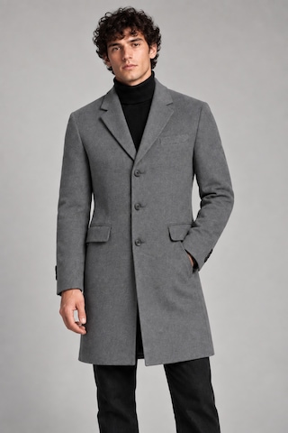 Maison Rae Erkek Antrasit, Slim Fit Kaşe Kaban Klasik Yaka 3 Düğmeli Uzun Kesim Kışlık Palto