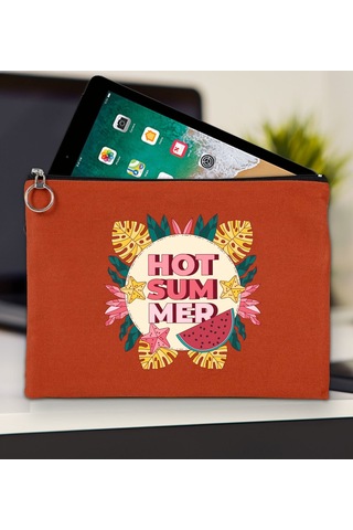 Bk Gift Yaz Temalı-8 Kiremit Tablet Çantası 30x21cm, Apple iPad Uyumlu Çantası, Baskılı Tablet Kılıfı Kılıf