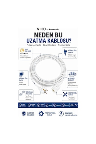 Viko Seyyar Uzatma Kablosu 25m 25 Metre 3x1.5 Mm %100 Bakır Öznur Kablo Viko Erkek Dişi Fiş Klemens Terminalli Topraklı Tse Ce Belgeli 25 M